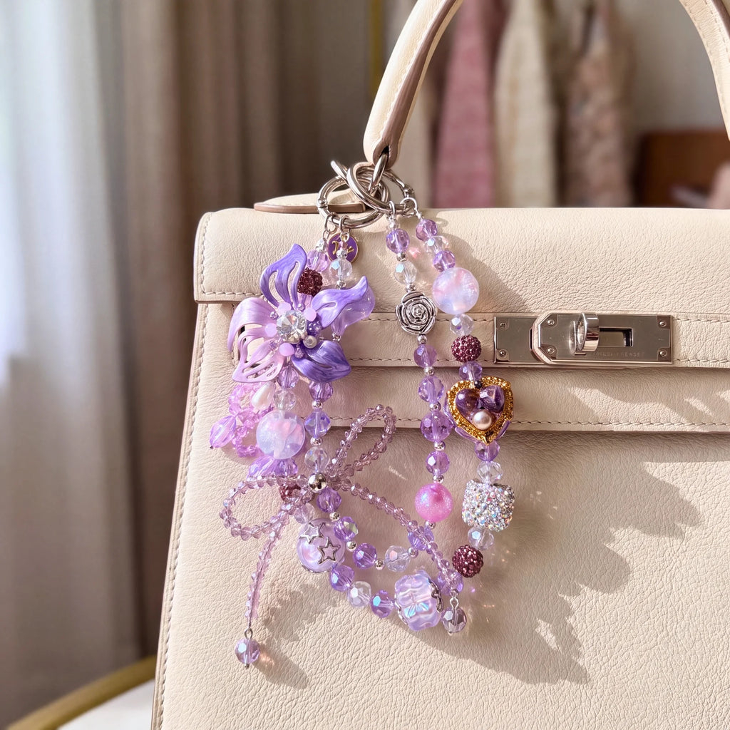 Floral Bag Charm | Flower Purse Charm & Beaded Handbag Accessory