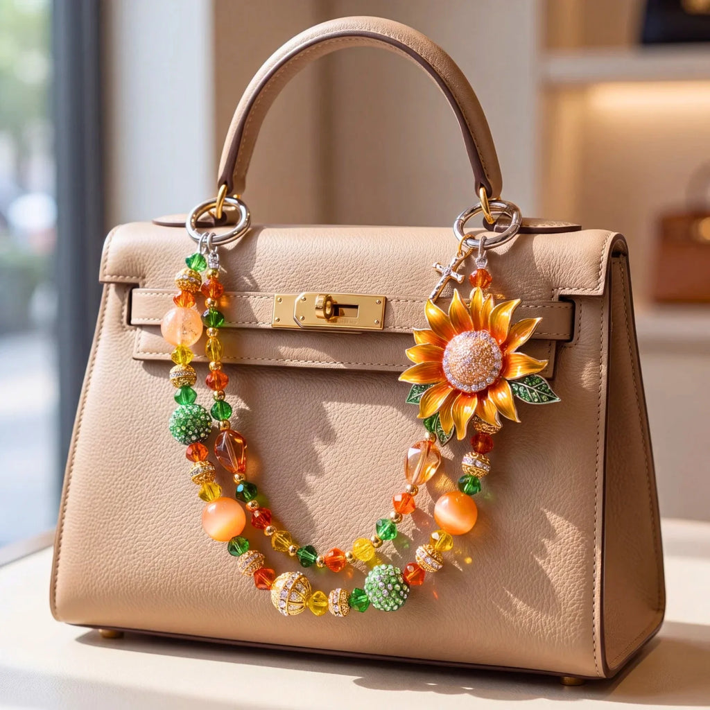 Floral Bag Charm | Flower Purse Charm & Beaded Handbag Accessory