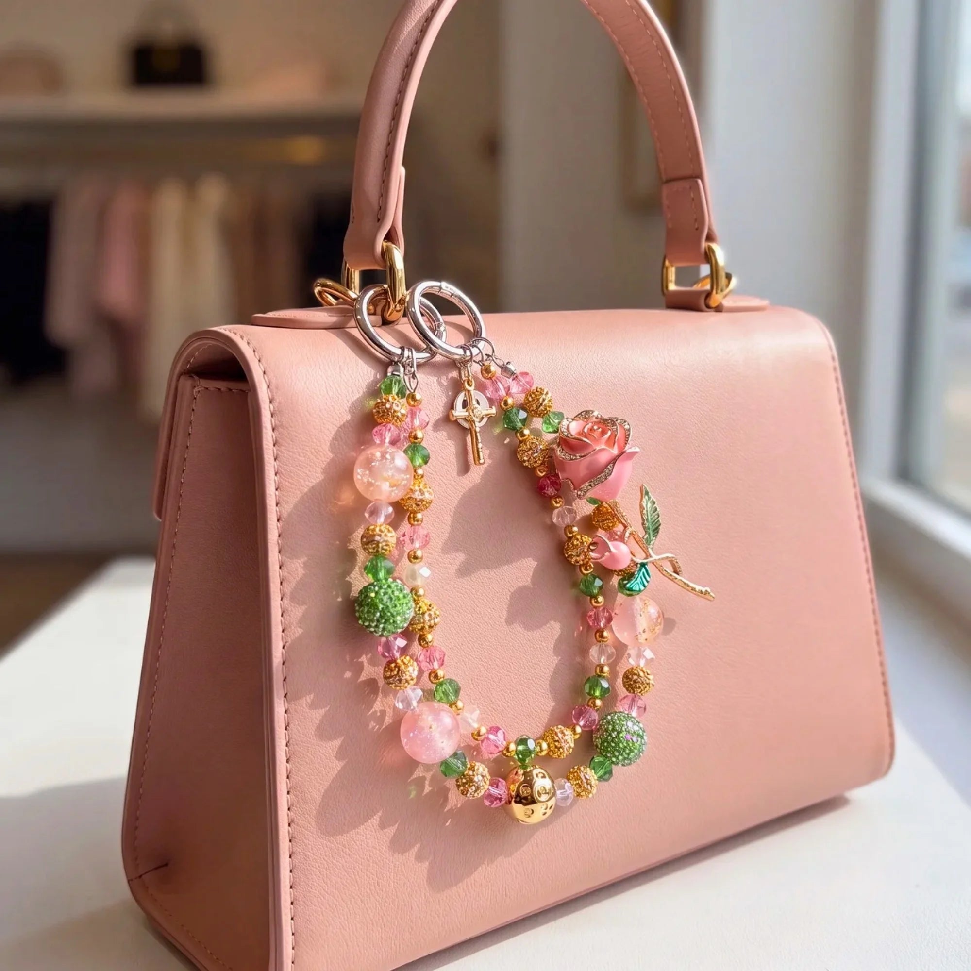 Floral Bag Charm | Flower Purse Charm & Beaded Handbag Accessory