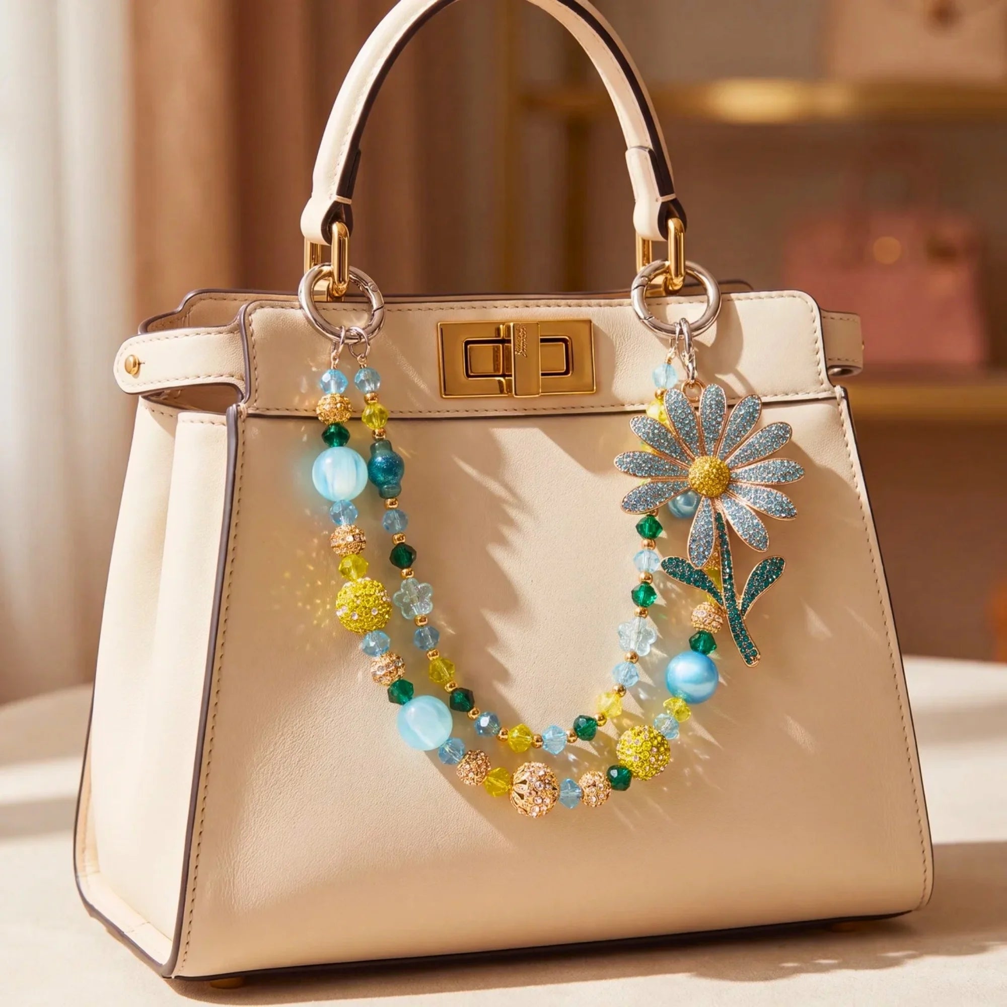 Floral Bag Charm | Flower Purse Charm & Beaded Handbag Accessory