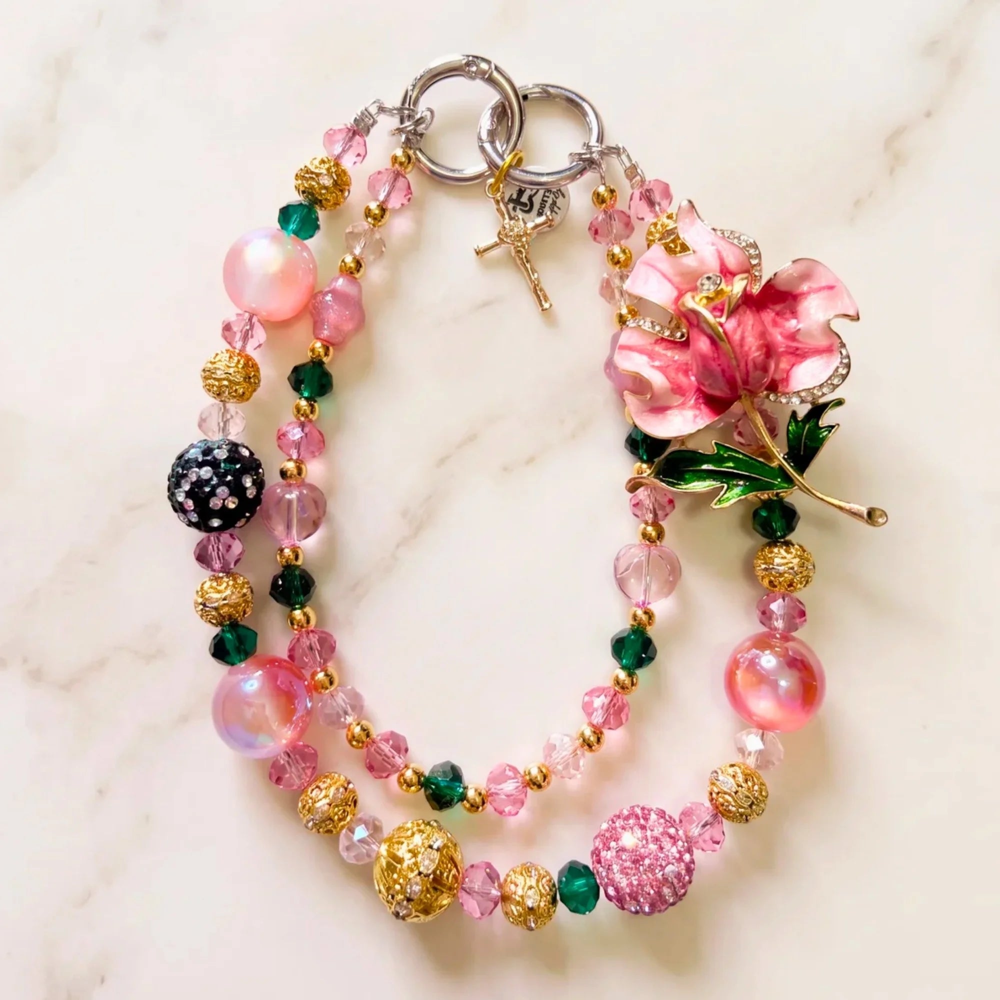 Floral Bag Charm | Flower Purse Charm & Beaded Handbag Accessory