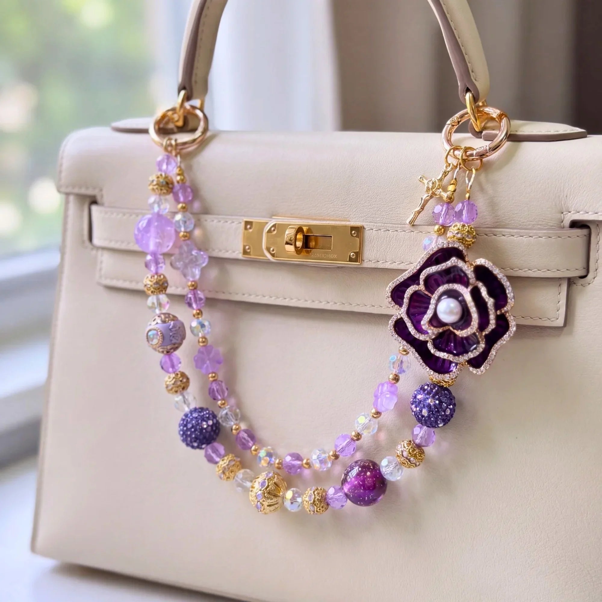 Floral Bag Charm | Flower Purse Charm & Beaded Handbag Accessory