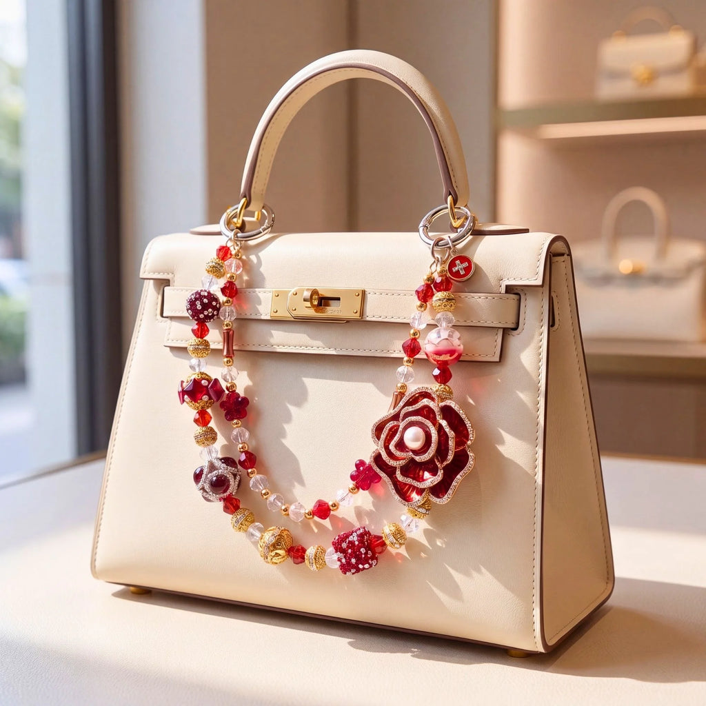 Floral Bag Charm | Flower Purse Charm & Beaded Handbag Accessory