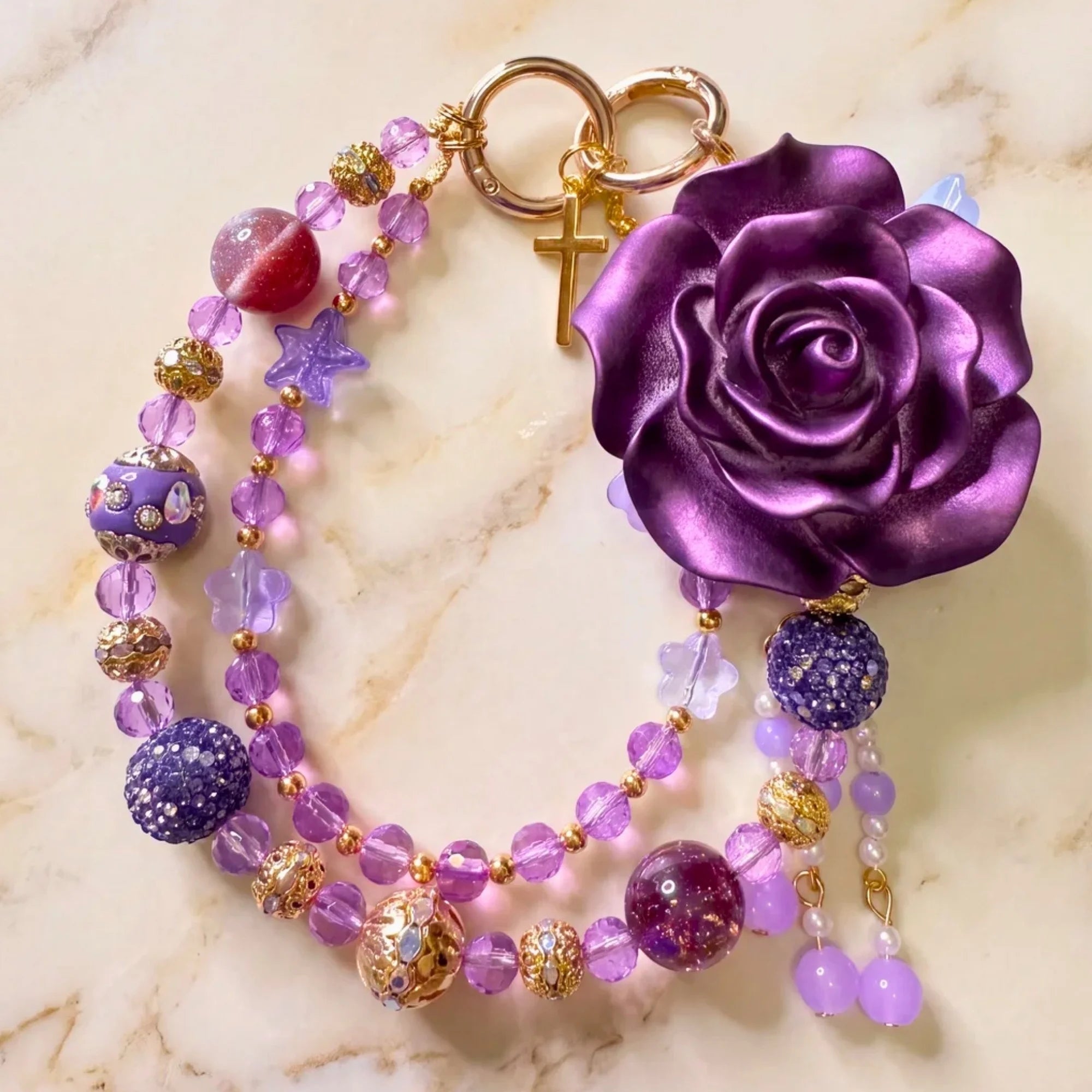 Floral Bag Charm | Flower Purse Charm & Beaded Handbag Accessory