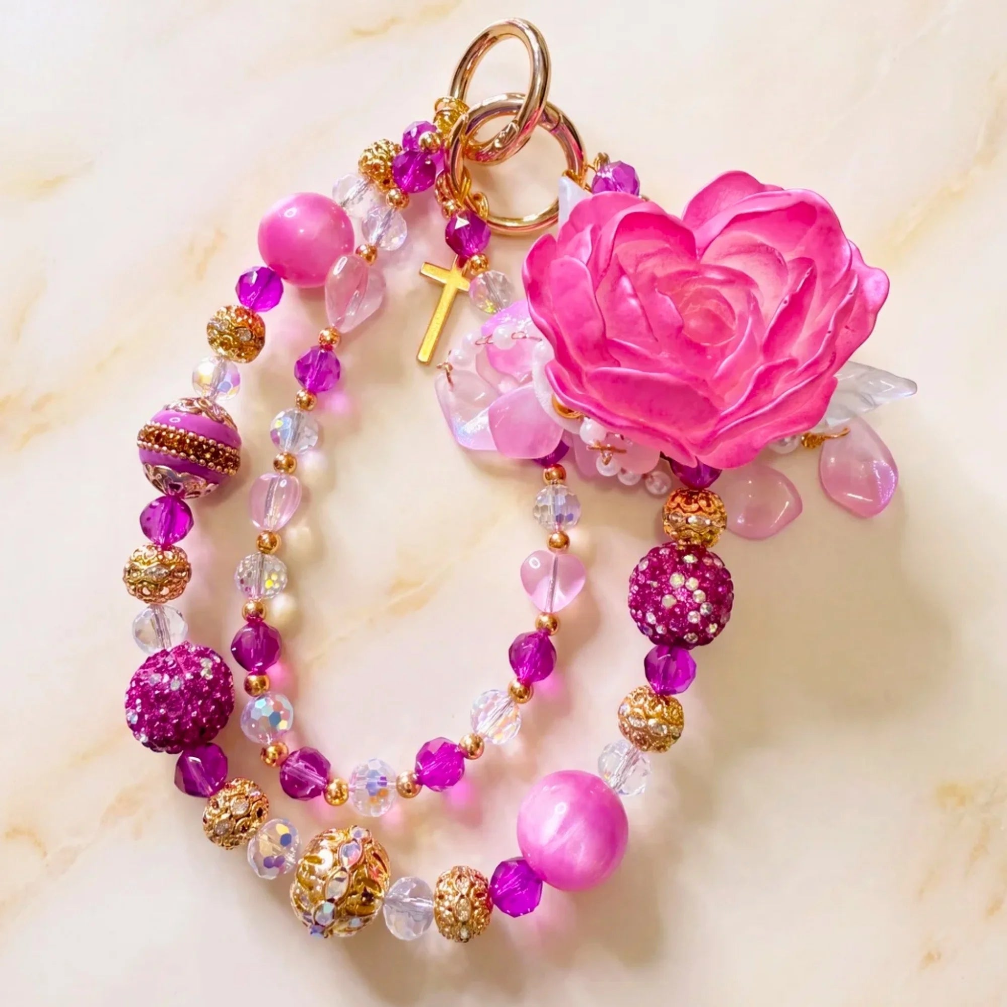 Floral Bag Charm | Flower Purse Charm & Beaded Handbag Accessory