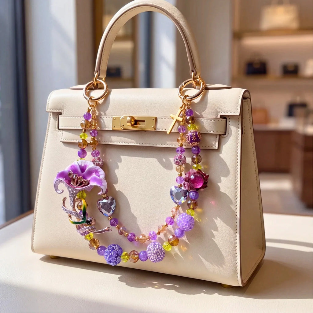 Floral Bag Charm | Flower Purse Charm & Beaded Handbag Accessory