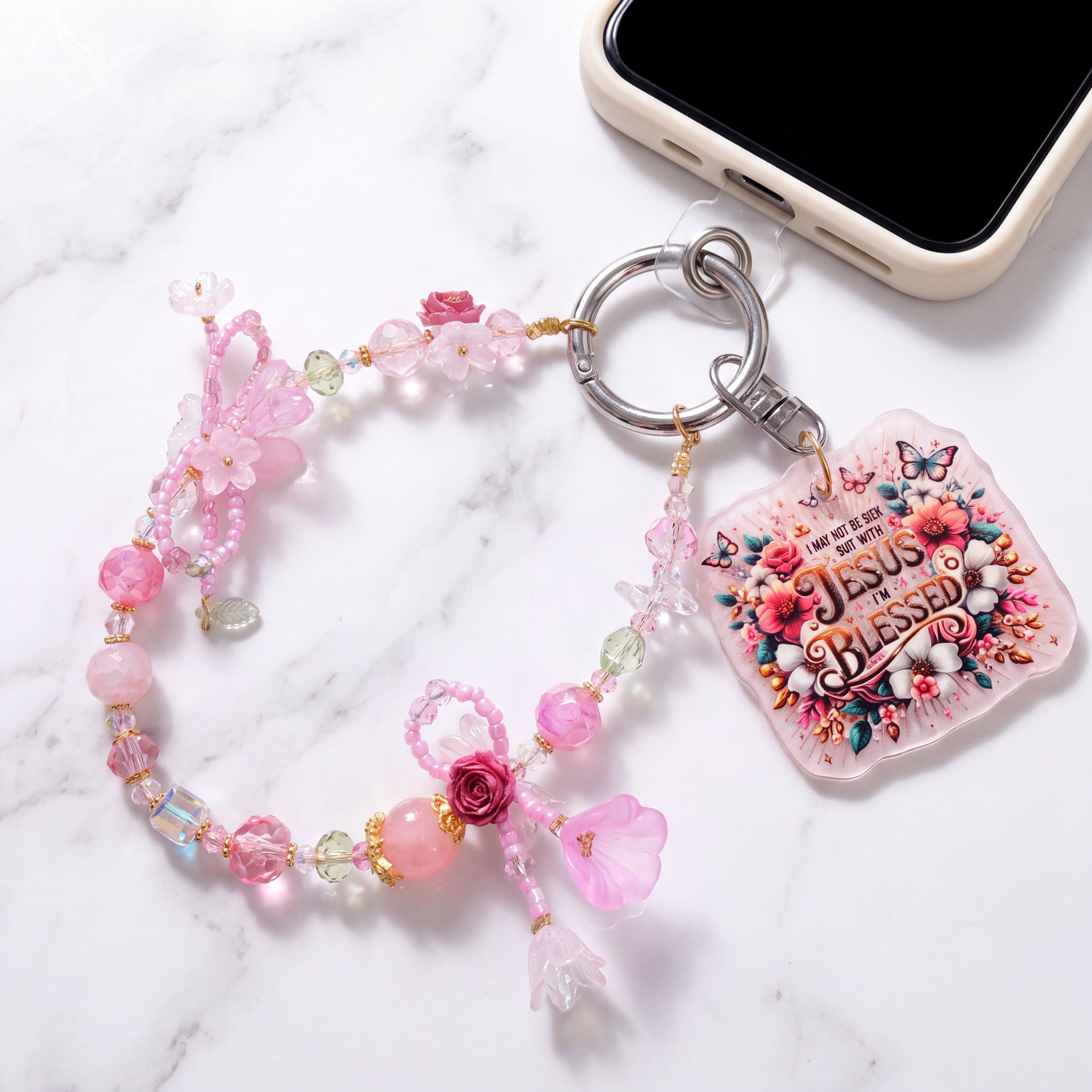 Inspirational Beaded Phone Charm | Phone Tether, Purse Charm & Bag Accessory