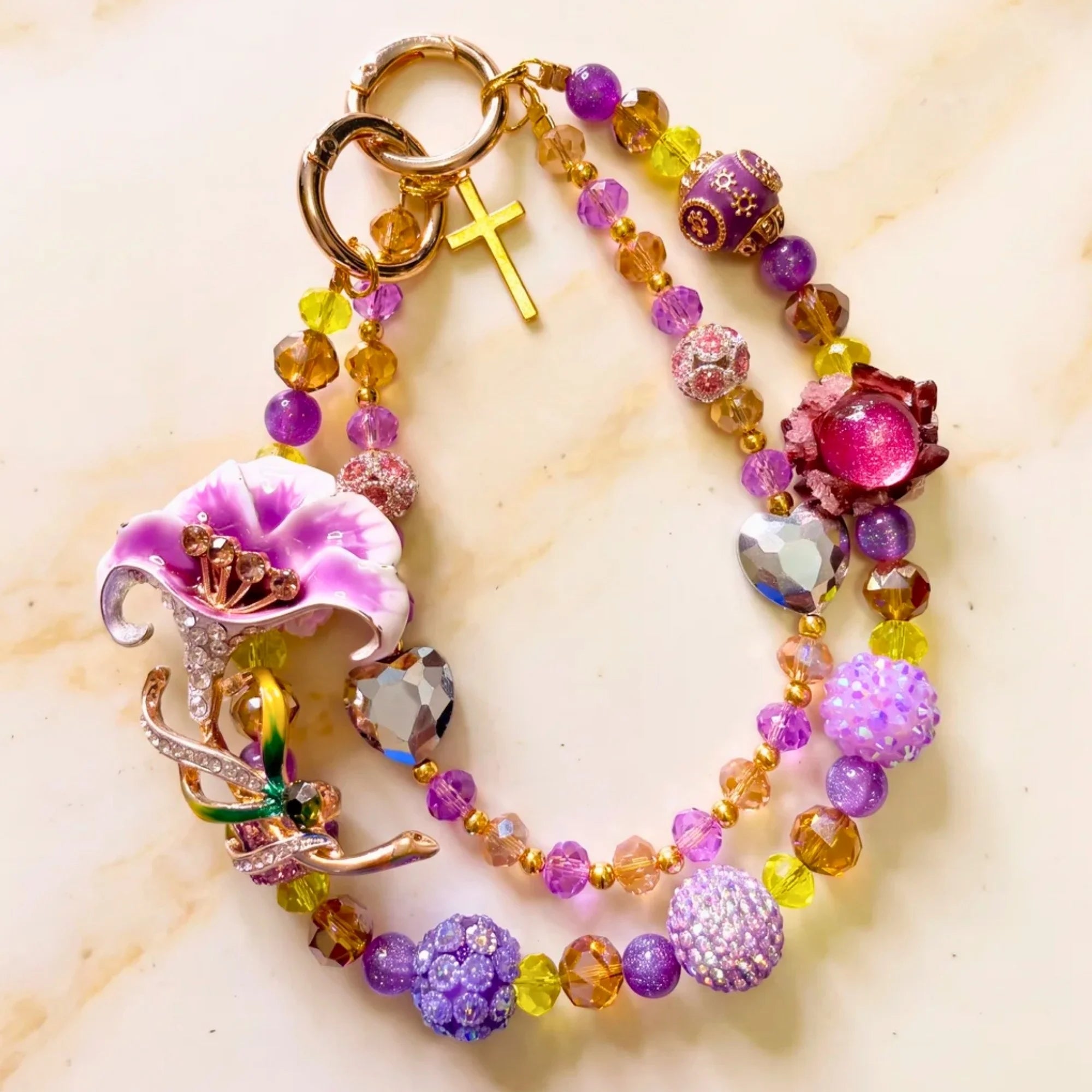 Floral Bag Charm | Flower Purse Charm & Beaded Handbag Accessory
