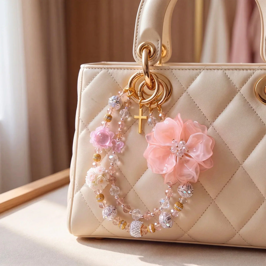 Floral Bag Charm | Flower Purse Charm & Beaded Handbag Accessory