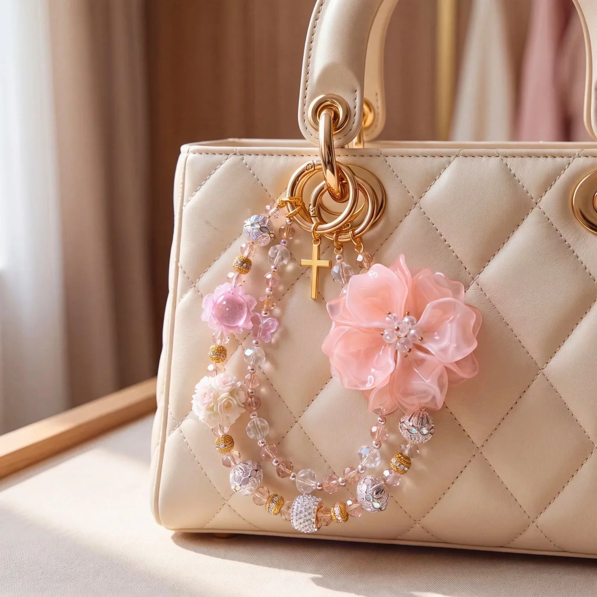 Floral Bag Charm | Flower Purse Charm & Beaded Handbag Accessory