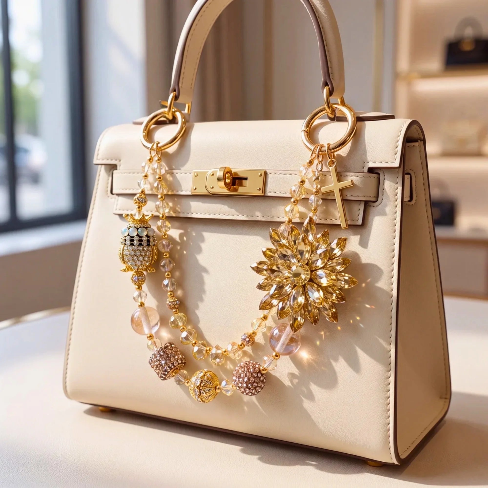 Floral Bag Charm | Flower Purse Charm & Beaded Handbag Accessory