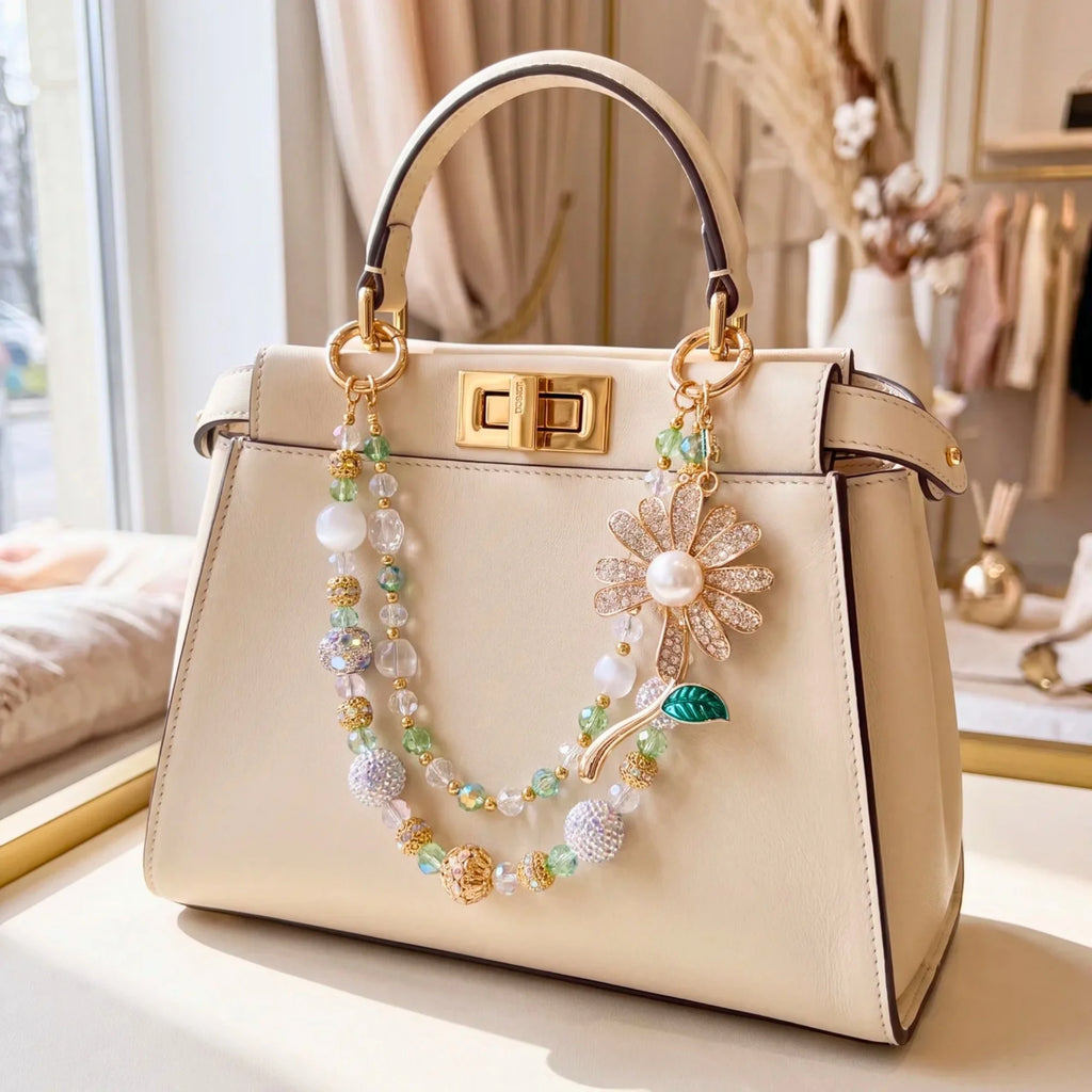 Floral Bag Charm | Flower Purse Charm & Beaded Handbag Accessory