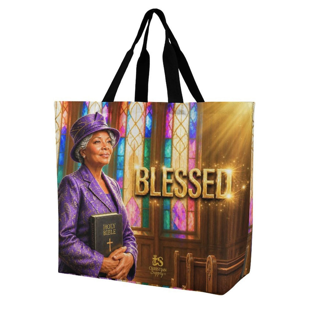 Tote Bag - Blessed Woman, Bible | Christian Inspirational Faith Shoulder Bag | Reusable Shopping Bag | Christian Gift for Women
