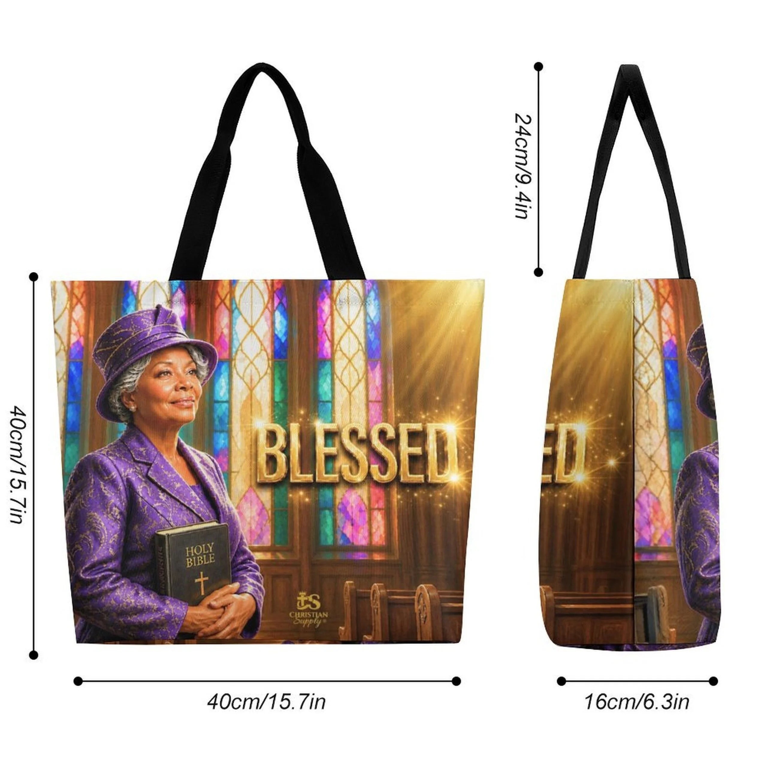 Tote Bag - Blessed Woman, Bible | Christian Inspirational Faith Shoulder Bag | Reusable Shopping Bag | Christian Gift for Women