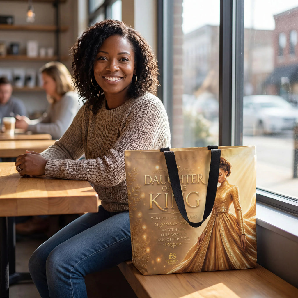 Tote Bag - Daughter of the King| Christian Inspirational Faith Shoulder Bag | Reusable Shopping Bag | Christian Gift for Women