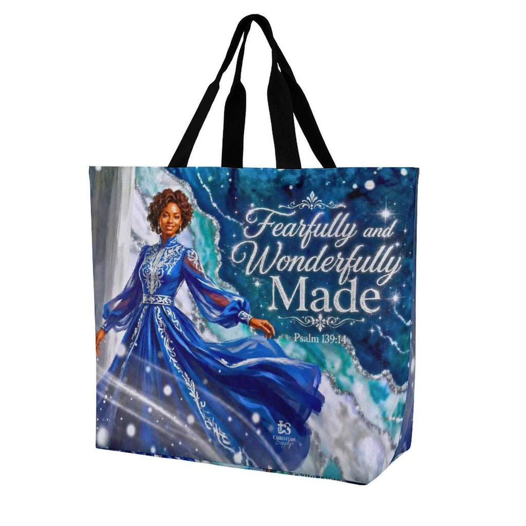 Tote Bag - Fearfully and Wonderfully Made | Christian Inspirational Faith Shoulder Bag | Reusable Shopping Bag | Christian Gift for Women