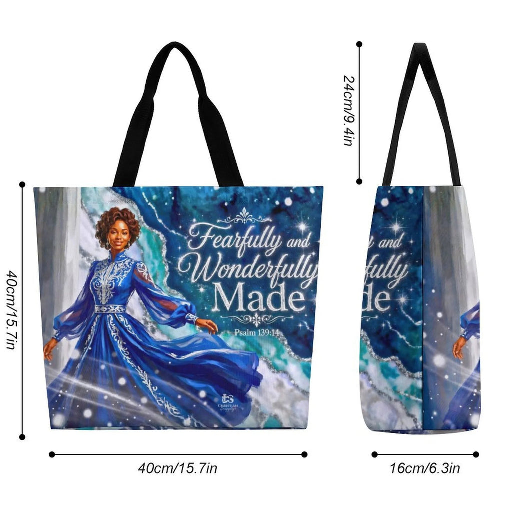 Tote Bag - Fearfully and Wonderfully Made | Christian Inspirational Faith Shoulder Bag | Reusable Shopping Bag | Christian Gift for Women