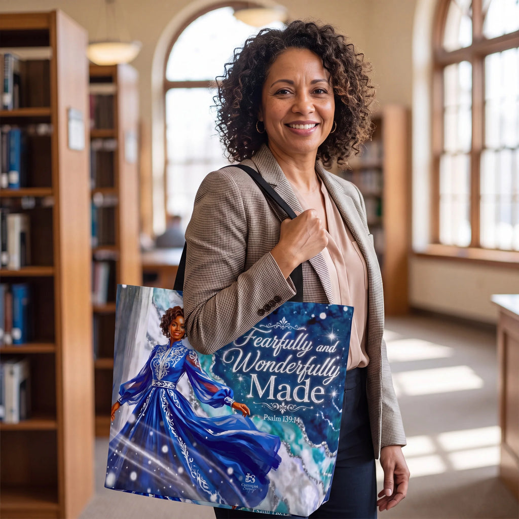 Tote Bag - Fearfully and Wonderfully Made | Christian Inspirational Faith Shoulder Bag | Reusable Shopping Bag | Christian Gift for Women