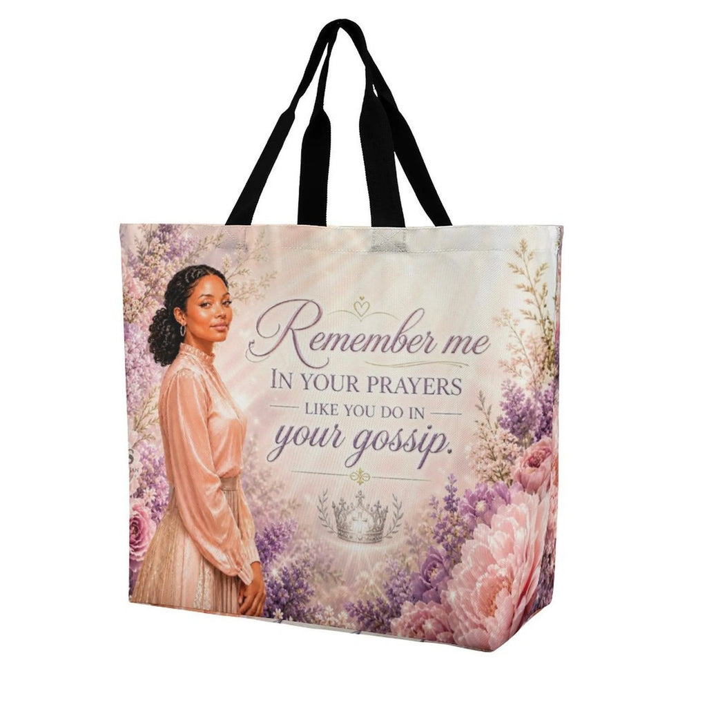 Tote Bag - Remember Me in Your Prayers, Flowers| Christian Inspirational Faith Shoulder Bag | Reusable Shopping Bag | Christian Gift for Women
