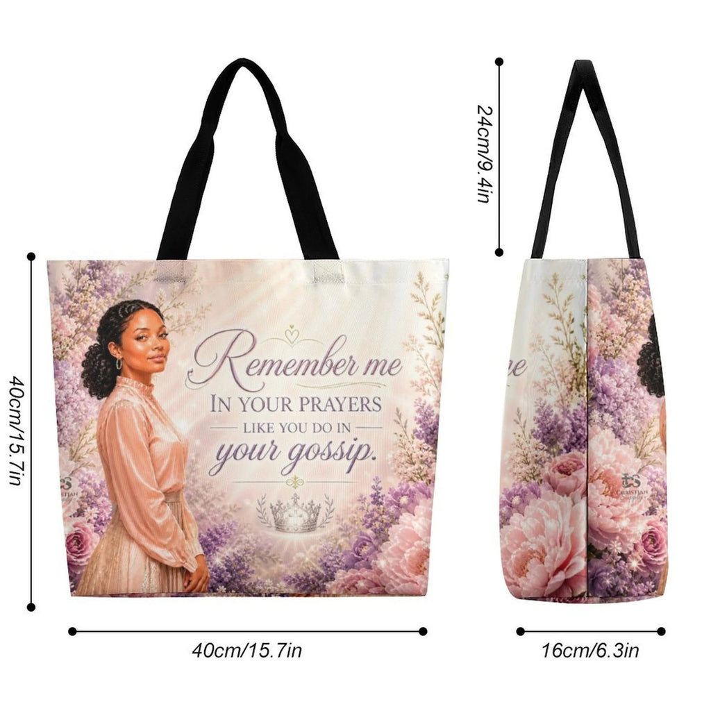 Tote Bag - Remember Me in Your Prayers, Flowers| Christian Inspirational Faith Shoulder Bag | Reusable Shopping Bag | Christian Gift for Women