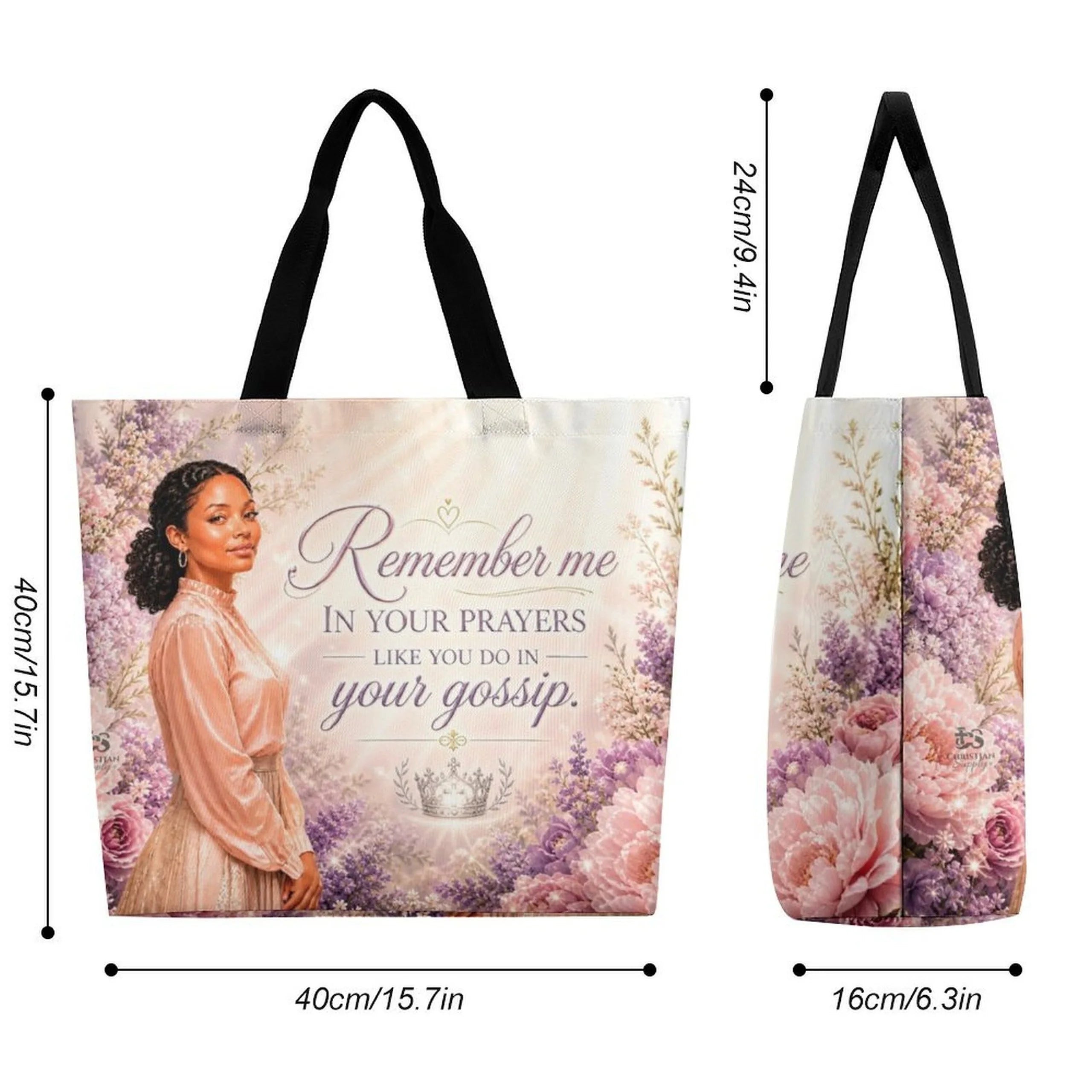 Tote Bag - Remember Me in Your Prayers, Flowers| Christian Inspirational Faith Shoulder Bag | Reusable Shopping Bag | Christian Gift for Women