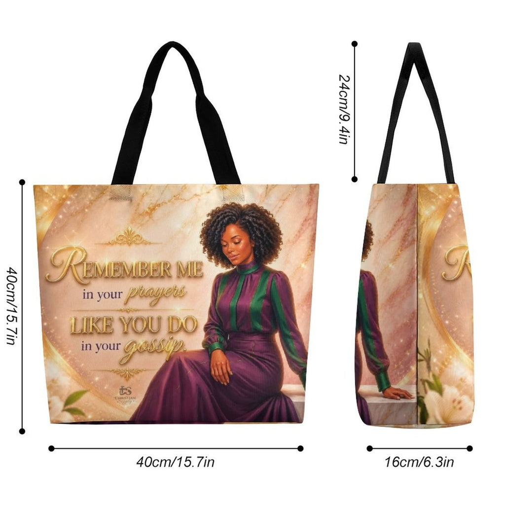 Tote Bag - Remember Me in Your Prayers, Colorful| Christian Inspirational Faith Shoulder Bag | Reusable Shopping Bag | Christian Gift for Women
