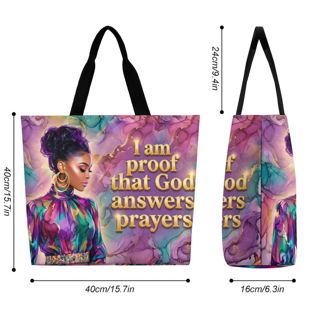 Tote Bag - I am Proof that God Answers Prayers| Christian Inspirational Faith Shoulder Bag | Reusable Shopping Bag | Christian Gift for Women