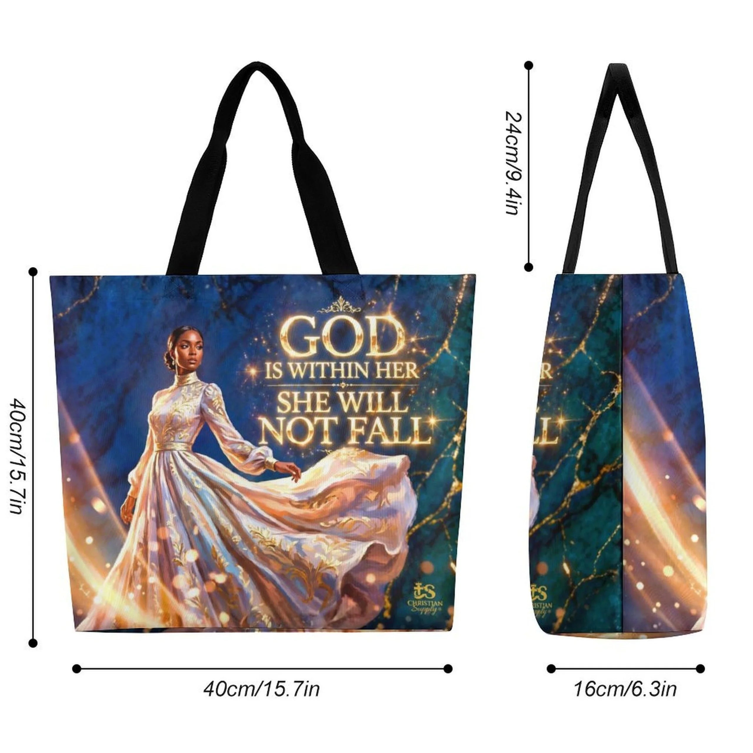 Tote Bag - God is Within Her, She will Not Fall| Christian Inspirational Faith Shoulder Bag | Reusable Shopping Bag | Christian Gift for Women