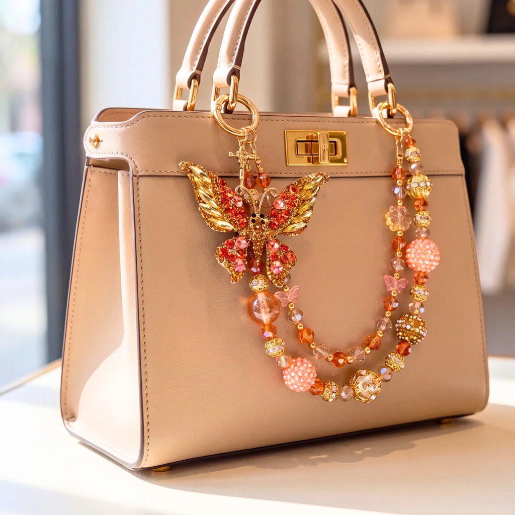 Butterfly & Nature Bag Charm | Butterfly Purse Charm & Beaded Handbag Accessory