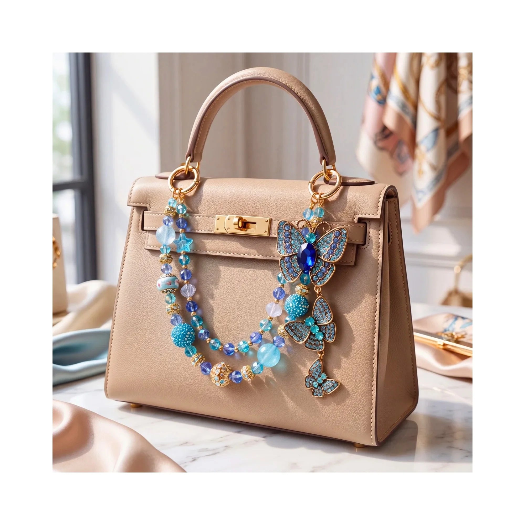 Butterfly & Nature Bag Charm | Butterfly Purse Charm & Beaded Handbag Accessory