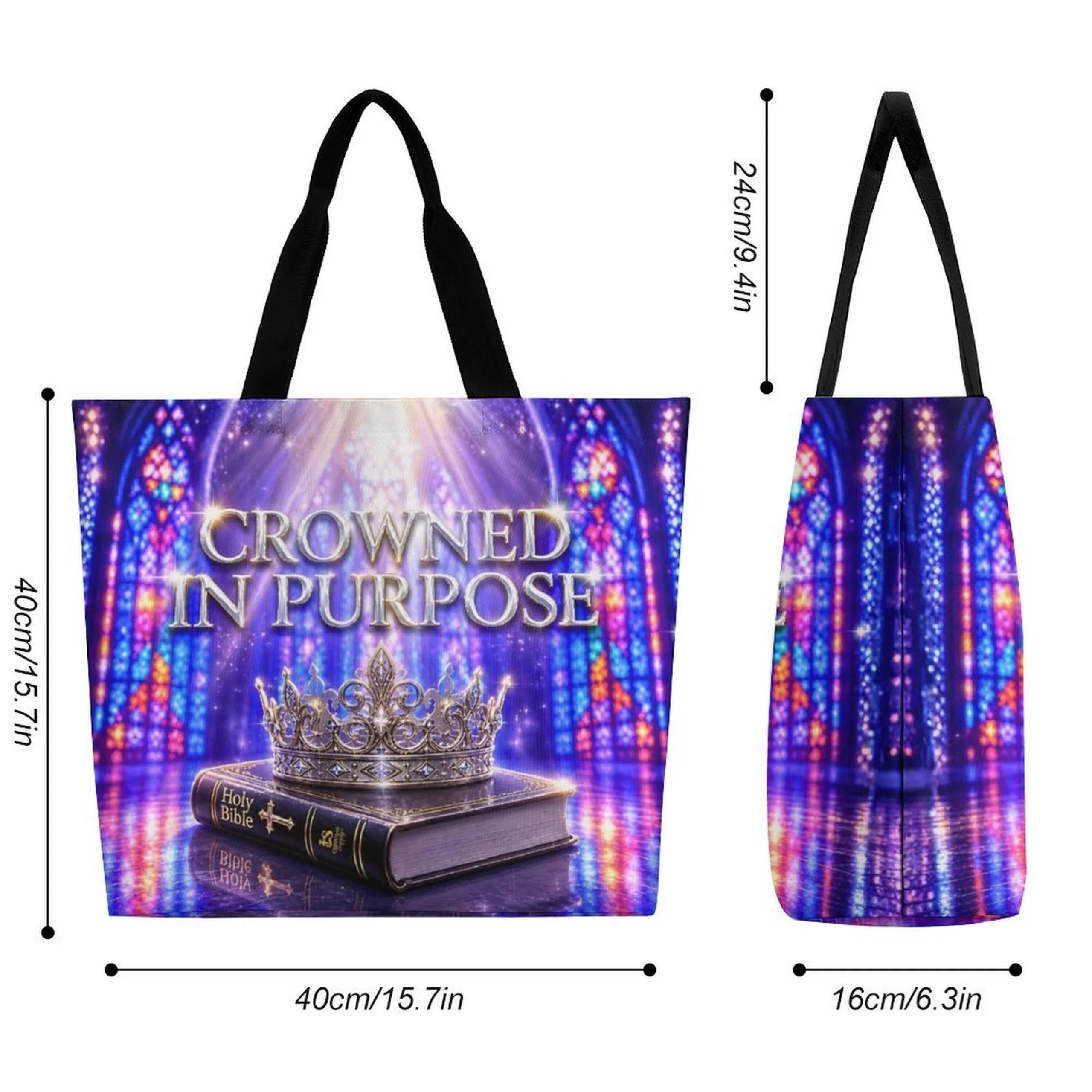 Tote Bag - Crowned in Purpose | Christian Inspirational Faith Shoulder Bag | Reusable Shopping Bag | Christian Gift for Women