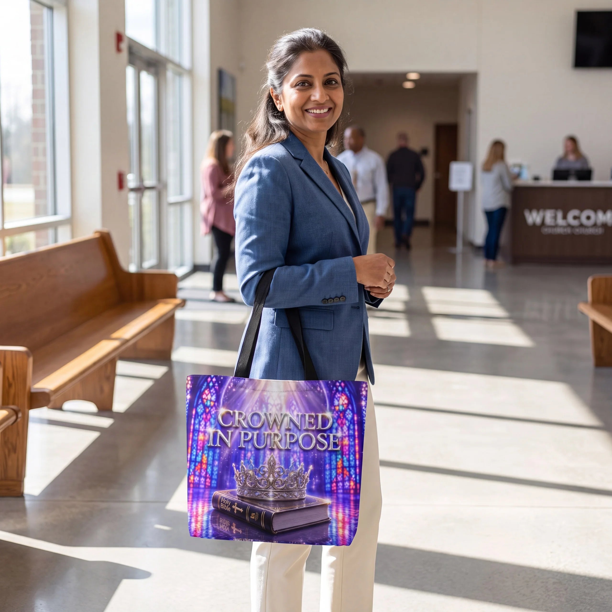Tote Bag - Crowned in Purpose | Christian Inspirational Faith Shoulder Bag | Reusable Shopping Bag | Christian Gift for Women