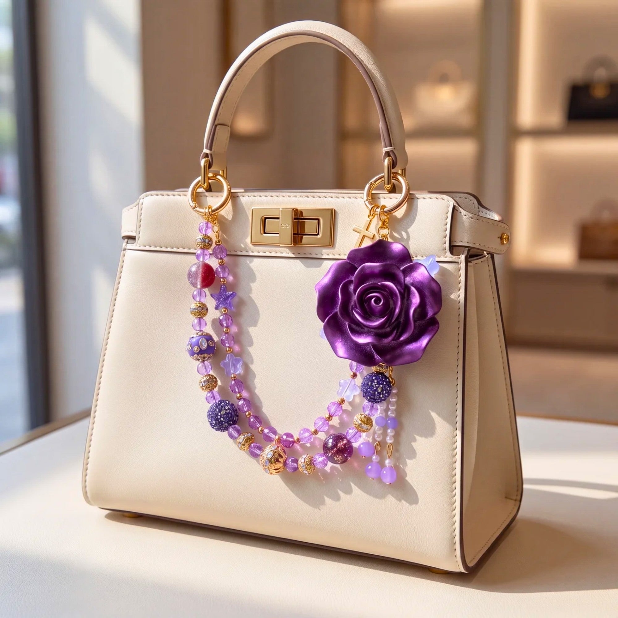 Floral Bag Charm | Flower Purse Charm & Beaded Handbag Accessory
