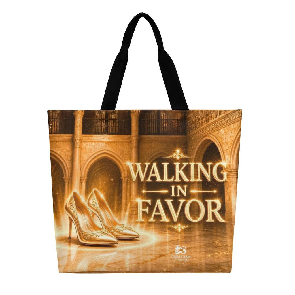 Tote Bag - Walking in Favor| Christian Inspirational Faith Shoulder Bag | Reusable Shopping Bag | Christian Gift for Women