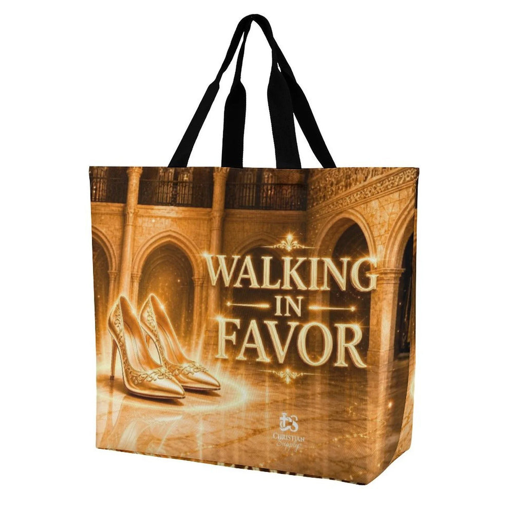 Tote Bag - Walking in Favor| Christian Inspirational Faith Shoulder Bag | Reusable Shopping Bag | Christian Gift for Women