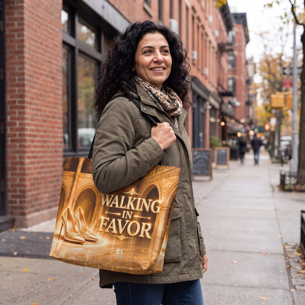 Tote Bag - Walking in Favor| Christian Inspirational Faith Shoulder Bag | Reusable Shopping Bag | Christian Gift for Women